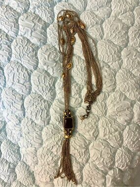 Lucky Brand Layered Gold-Tone Necklace Vintage style Crystal Tassel
